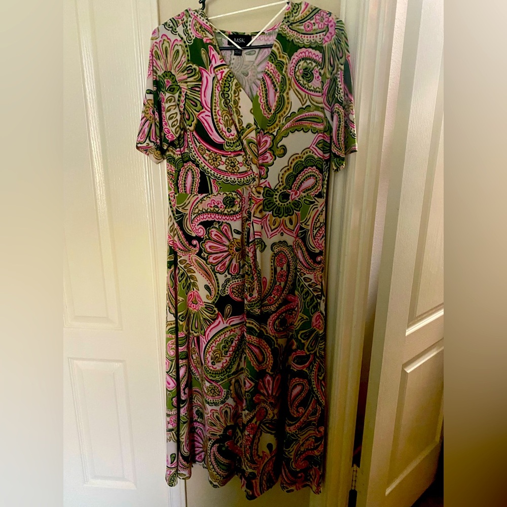MSK Pink and Green Paisley Maxi Dress